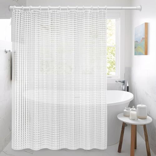 200 x 180 cm Cortina de Ducha Transparente 3D con 12 Ganchos de Plástico, Cortinas de Baño Antimoho Revestimiento de PEVA, Cortina de Ducha Antimoho, para Baños, Hoteles, Residencias Estudiantiles