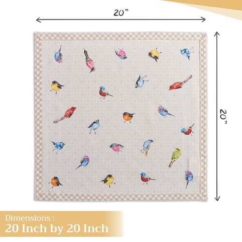 Maison d' Hermine Cloth Napkins Set of 4 100% Cotton Everyday Reusable Square Napkins Cloth Washable, Dinner, Party, Wedding, Restaurant, Spring/Summer (Birdies On Wire, 20" x 20")