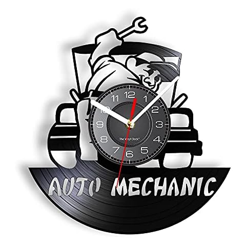 Personalised NO Ticking Auto Mechanic Wall Clcok Made Of Retro LP Record Car Repairing Tool Garage Decorative Wall Watch Vinyl Art music Cover