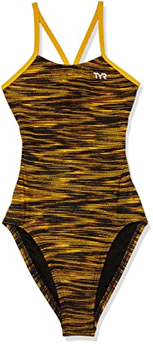 Maillot de bain fille TYR noir doré dos ouvert coupe athlétique
