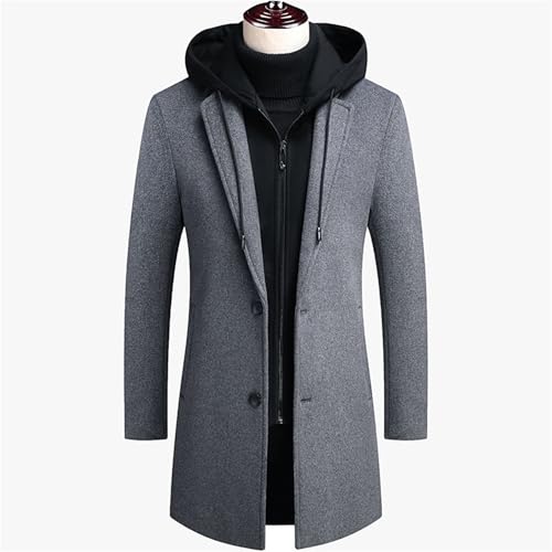 Mens Trench Coat with Detachable Hood Winter Casual Wool Blend Pea Coat Single Breasted Classic Business Overcoat3