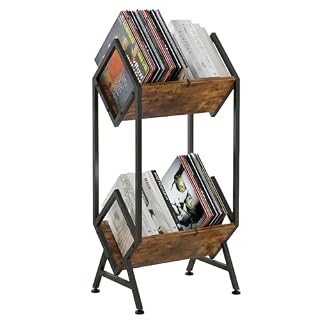 2-Tier Vinyl Record Storage, Metal Vinyl Record Holder for 160-200 LP Storage, Vintage Design Record Shelf for Albums Books Magazines Files, Matte Black- Designed for Your Vinyl Only - Les Beatles, Paul McCartney, John Lennon, RIngo Starr, George Harrison