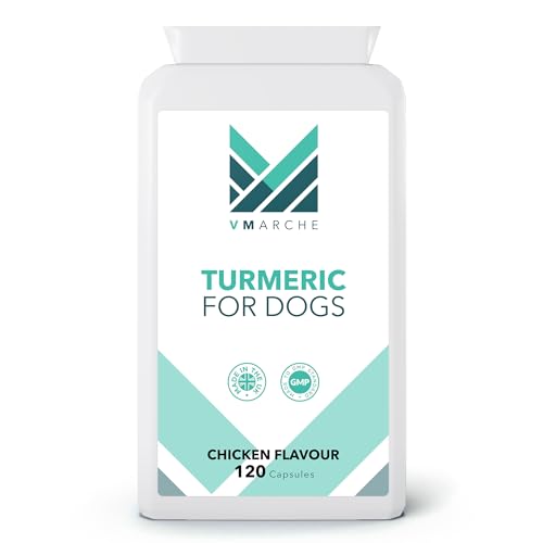 VMarche Turmeric For Dogs - Anti Inflammatory for Hips and Joints Dog Pain Relief - Dog Joint Supplements for Senior Dogs - Turmeric Supplements for Dogs with Black Pepper - 120 x 500mg Capsules