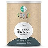 🌱 MEZCLA ENERGÉTICA DE MCT Y CAFÉ REAL: Con Go-Keto MCT Café Latte Amaretto Instantáneo, puedes preparar un delicioso café con leche con energía cetogénica extra en muy poco tiempo. El polvo MCT con 60 % de C8 y 40 % de C10, fabricado con 100 % de aceite de coco sin aceite de palma en Suiza, es superpuro y te proporciona de 20 a 25 dosis de los dos ácidos grasos de cadena media más importantes para tu dieta ceto. A esto se añade el café de verdad (con cafeína) y el ligero dulzor de la estevia.