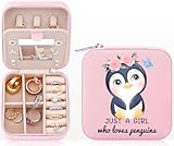 Penguin Jewelry Box for Women & Girls - Small Travel Case with Organizer - Penguin Lover Gift