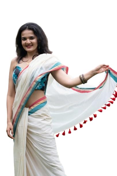 Image of Sudip callection Handloom Mul Cotton Saree for Women - Bottle Green with Pink Border Golden Zari Line & Tassel Pallu