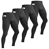 HovSiyla 4 Pack Mens Compression Pocket Athletic Pants Sports Performance Base Layer Wortout Running Tights Gym Spandex Leggings Black Small