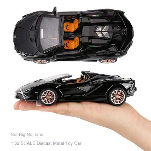 Image of 1:32 Scale Lamborghini Open SIAN Toy Car | Metal Pullback Diecast Car for Kids with Openable Doors, Sound, Light Effects Toy for Car Enthusiasts (Color As Per Available),black
