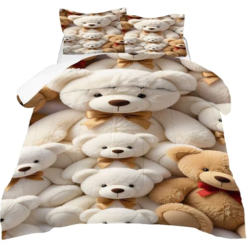 Image of Teddy Bear Comforter Set Full Size Cute Toy Bear Bedding Sets for Girls Boys Kids Adults Bedroom Decor Kawaii Animal Quilt 1 Comforter 2 Pillowcases