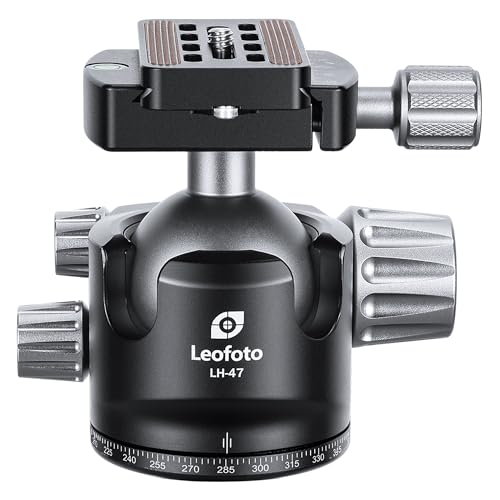 LEOFOTO LH-47 Camera Tripod Ball Head Mount, 98mm Aluminium Ball Head with 1/4" Quick Release Plate, 360 Degree Rotating & Panoramic Base, 3/8" Mounting Screw for Tripod/Monopod/Slider, Max Load 48lb