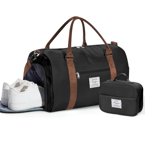 Image of Gym Bag Womens Mens with Shoes Compartment and Wet Pocket Travel Duffel Bag for Women for Plane Sport Gym Tote Bags with Toiletry Bag Waterproof Weekend Overnight Carry on Bag Hospital Holdalls