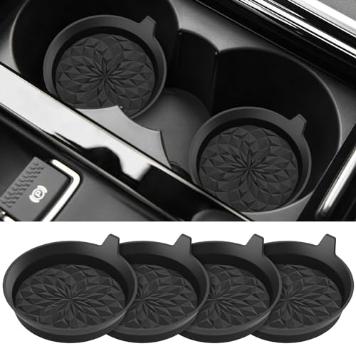 ME.FAN Car Cup Coasters [4 Pack] Silicone Cars Coasters - Universal Non-Slip Recessed Interior Accessories - Cup Holder Inserts Black