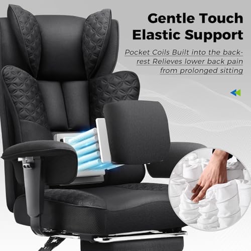 GTPLAYER Big and Tall Office Chair, Wide Ergonomic Gaming Chair with Deluxe Embossing Designed Leather with Foot Rest,150°Reclining Adjustable Soft Armrests Pocket Spring Back Support and Pillow by GTPLAYER - Image 4