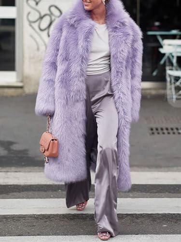 CHARTOU Women's Fluffy Faux Fur Overcoat Winter Warm Thicken Open Front Long Maxi Outwear2