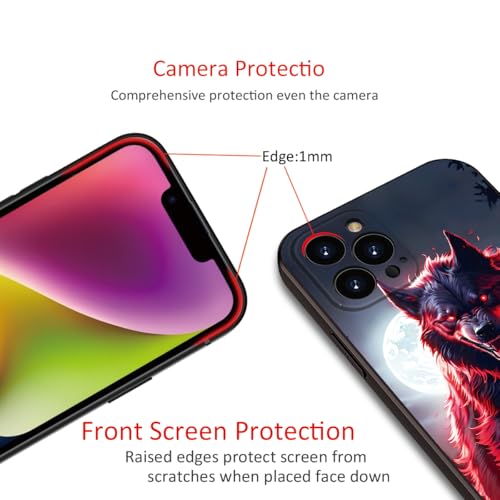 Printed with Wolf for iPhone 16 pro max case, Under The Full Moon, The Wolf King with Untamed Power and Radiating Red Eyes - Silicone Shockproof Case (A1-Wolfs-Animal)