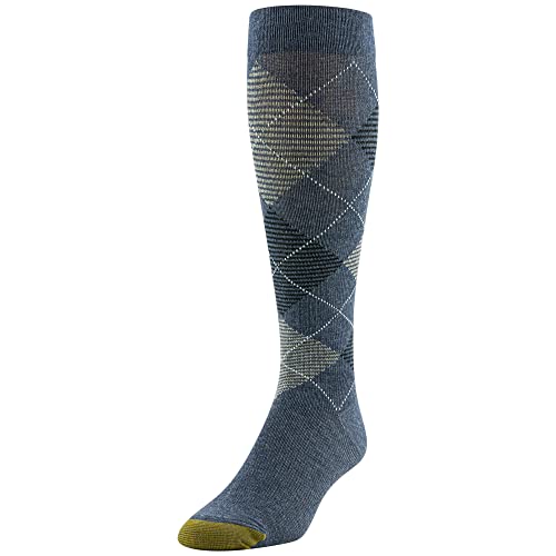 Goldtoe Men's Mild Compression Over The Calf Socks, Multipairs, Denim/Khaki Heather/Black Navy (3-Pairs), Large #TOP1