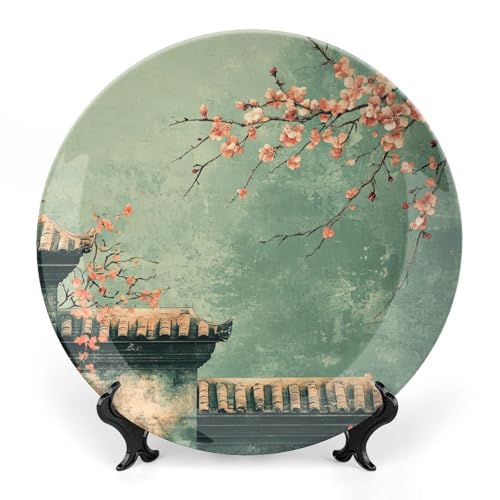 BHTLARNGY Chinese Style Ceramic Decorative Plate, Blossom Decorative Dish with Stand, Branch Bone China Decorative Plates Art Porcelain Plate for Living Room Hallway Table Decor BHTLARNGY Chinese Style Ceramic Decorative Plate, Blossom Decorative Dish with Stand, Branch Bone China Decorative Plates Art Porcelain Plate for Living Room Hallway Table Decor