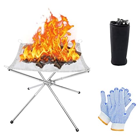 Surmounty Portable Fire Pit Camping Outdoor Fire Pit with Carrying Bag Rollable Stainless Steel Mesh for Camping Backyard and Garden,42 * 42 * 33cm Cover