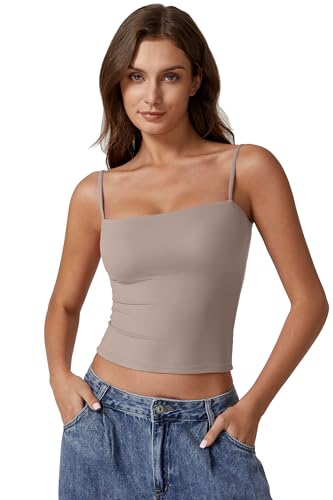 Image of QINSEN Women's Double Lined Basic Tank Top Adjustable Spaghetti Straps Sleeveless Camisole Shirts
