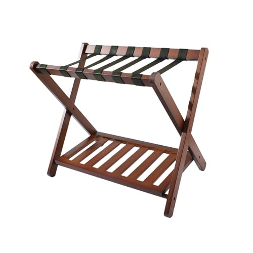 Guangcailun Portaequipajes de niveles con estante de almacenamiento para casa de huéspedes, dormitorio y hotel, de construcción robusta de bambú, con estante de almacenamiento de, Marrón, 68x45x55cm