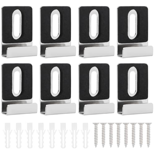 Image of 8 Pcs Metal Mirror Holders, Mirror Clips with Screws, Rubber Pads Mirror Hooks, Heavy Duty Stainless Steel Mirror Hangers Hardware for Frameless Mounting Wall Tile Billboard Display (Silver)