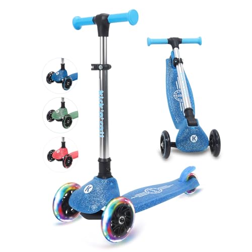 Kicknroll Kick Scooter for Kids Ages 3-8 3-Wheel Folding Scooters with Extra Wide Sequin Deck