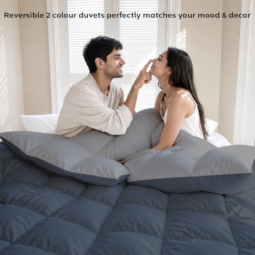 Image of AYKA Reversible Comforter 220 GSM Microfiber Reversible AC Comforter /Blanket for Winter /Quilt /Dohar /Duvets for King Size Blanket /Comforter Double Bed (Grey & Charcoal, 90 * 100)