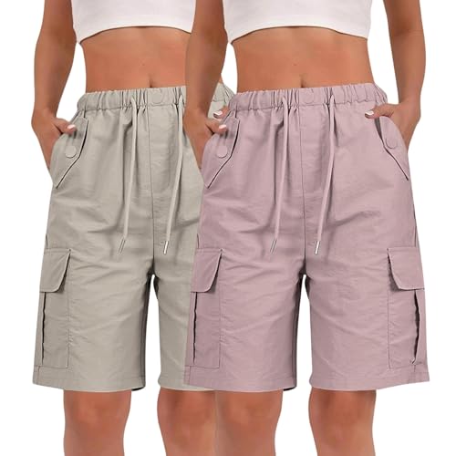 Bermuda cargo femme lot de 2 shorts d'été amples longueur genou avec poches