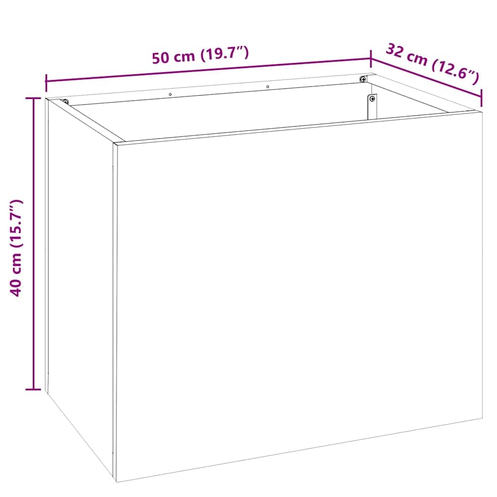 Cache-Pot de Jardin en Acier patiné 50 x 32 x 40 cm, bac Contenant Plante pour Balcon terrasse extérieur, jardinière Robuste avec Drainage, Support idéal pour Fleurs succulentes