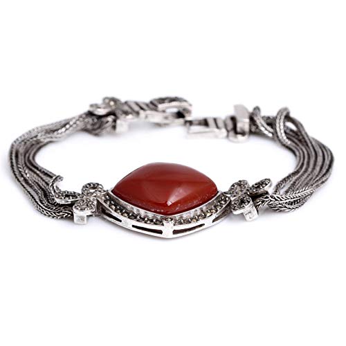 Fashion Jewelry Tassel Bracelet Tibetan Silver Marcasite 25mmx7 Inches Red Agate