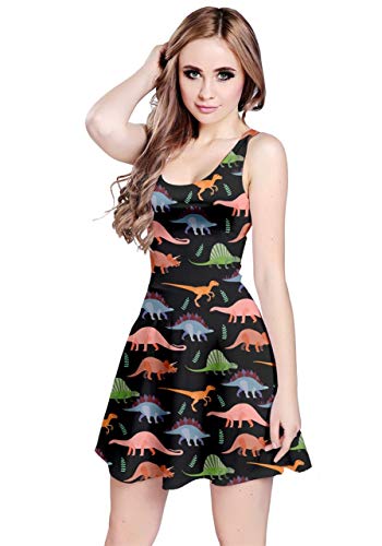 CowCow Womens Cute Dinosaurs Black Party Summer Sleeveless Dress - M