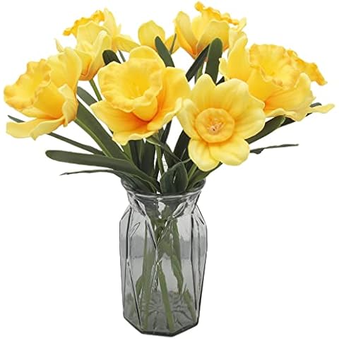 Hananona Artificial Daffodil Flowers Real Touch Latex Daffodils Yellow Narcissus Spring Flower Fake Latex Flower Arrangement for Home Wedding Decor (10, Yellow) Cover