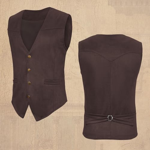 American Trends Western Vest for Men Casual Cowboy Faux Suede Leather Suit Waistcoat Medieval Renaissance Vests3