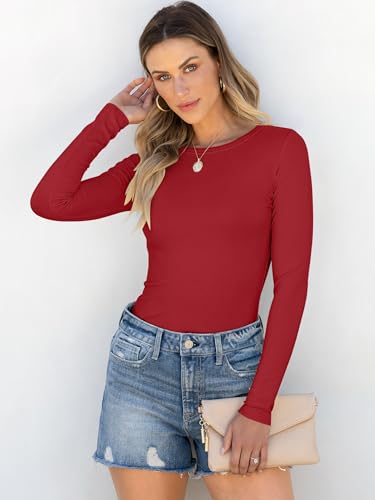 Image of ANRABESS Women Long Sleeve Shirts Rib Knit Slim Fit Tops Basic Tee Spring Outfits Casual T-Shirt Underscrubs Layer Clothes