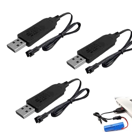3PCS RC USB Battery Charger with SM-2P Connector Plug 3.7V Battery Charger Cable USB Compatible 3.7V USB Charger Cable for Nicd/Nimh/Lipo Batteries with Led Indicator for RC Car Child Toy Car