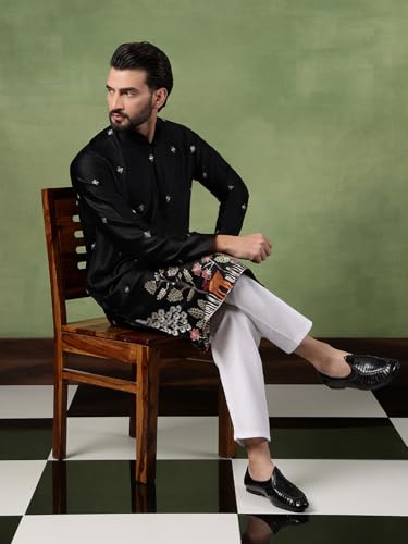 Image of SOJANYA (Since 1958 Men's Cotton Silk Flora & Fauna Embroidered Long Kurta