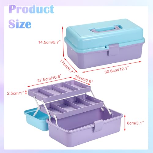 Image of BTSKY 3-Layer Plastic Dividing Storage Box Craft Organizer and Storage | Portable Handled Art Supply Organizer with Adjustable Spacers Multipurpose Home Utility Box for Medicine Sewing(Blue+Purple)