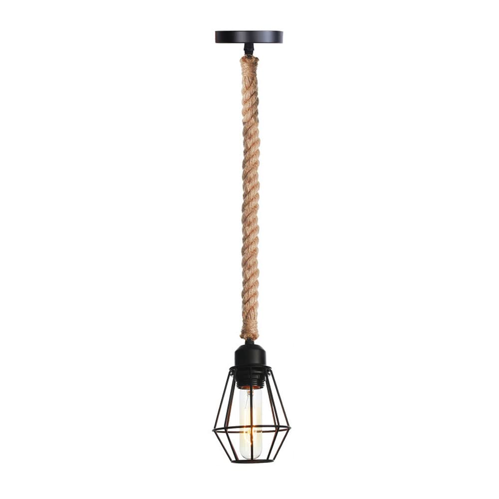 Mini lámpara colgante de estilo industrial con hierro y cáñamo para iluminación interior 8