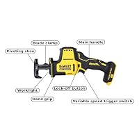 DEWALT 18 Volt Akku-Kompakt-Säbelsäge(bürstenloser Motor, sehr kompakte Abmessungen, werkzeugloser Sägeblattwechsel, schwenkbarer Sägeschuh, Lieferung ohne Akku und Ladegerät), DCS369N-XJ – Ansicht 3