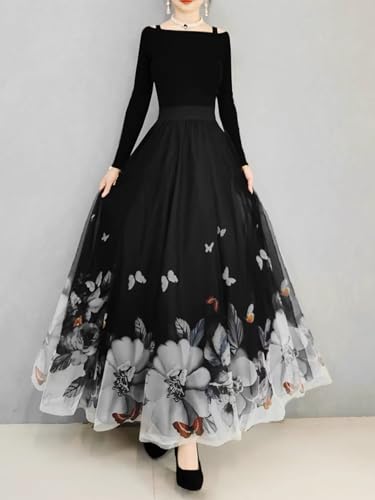 FEORJGP Womens Double-Layered Mesh Midi Skirt Elastic Waist Maxi Skirt A Line Long Skirt Summer Ruffle Pleated Midi Skirt2