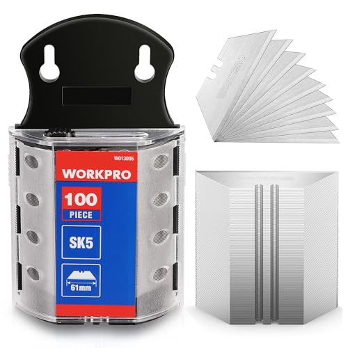 WORKPRO Utility Knife Blades, 100-Pack SK5 Steel Blades with Dispenser