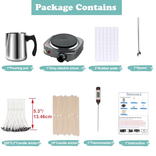 Candle Making Kit, Wax Melter For Candle Making, DIY Candle Making Supplies For Adults,Beginners, Including 500w Electric Stove, 900ml Melting Wax Pouring Pot, Candle Wick, Thermometer, Spoon(Gray)