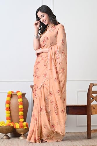 Image of MIRCHI FASHION Women Saree Chiffon Floral Printed | Breathable Lightweight Sari for Regular Home and Office Wear with Blouse Piece
