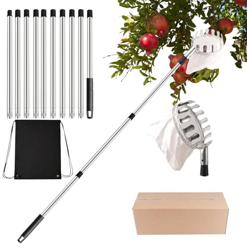 Fruit Picker - Telescopic Fruit Picker Pole with Basket, Ergonomic Harvesting Tool Catcher, Professional Garden Fruits Picking Equipment, Tree Fruits Collector for Agricultural Outdoor Home Use