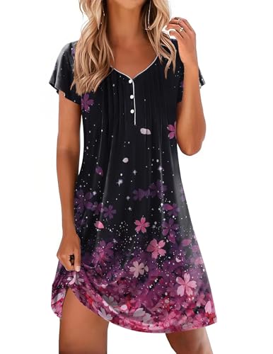 Ekouaer Nightgowns for Women Short Sleeve Pleated Moo Moos with Pockets