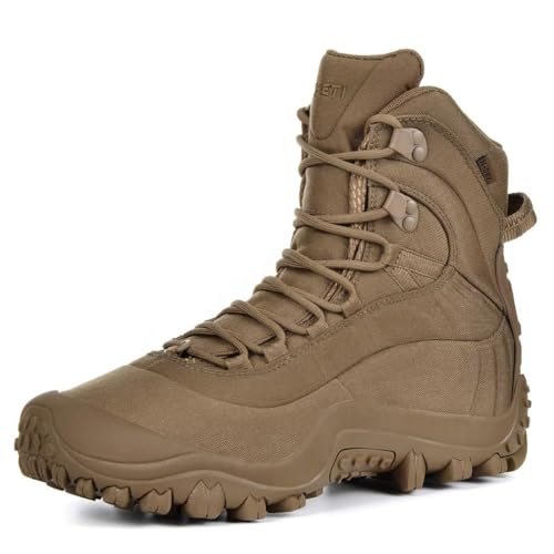 SKENARY Men's Tactical Boots Mid Combat Waterproof Military Boots Coyote,6.5