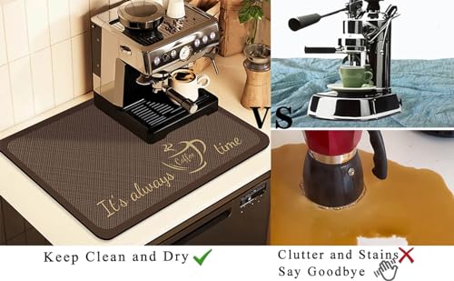 Image of Coffee Mat for Countertops ,Coffee Bar Accessories Fit Under Coffee Maker Espresso Machine, Absorbent Hide Stain Rubber Mat for Countertop ,Dish Drying Mat for Kitchen Counter (D-Brown, 12 inchx19 inch)