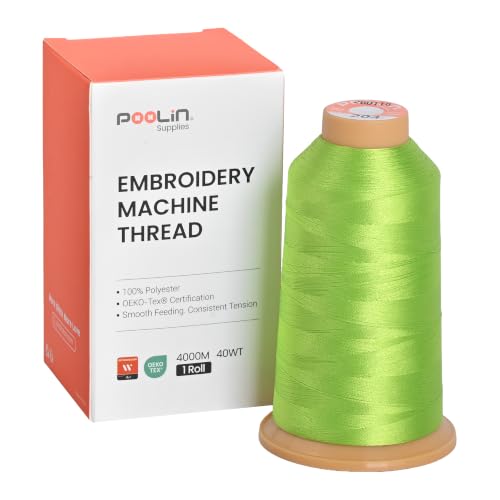 Image of Poolin Polyester Machine Embroidery Thread 4000M 40WT Lime Green 0204 | Smooth Feeding with Stable Tension for Clean, Consistent Stitching on Home and Commercial Embroidery Machines