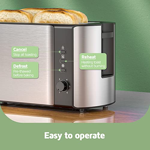 Lyrifine Toaster 4 Slice, Long Slot 2 Slice Toaster For Artisan Sourdough Breads, Stainless Steel Toaster With Warming Rack, Extra Wide Slots For Bagels Waffles (Silver), Extra Large 10''X1.5'' #TOP6