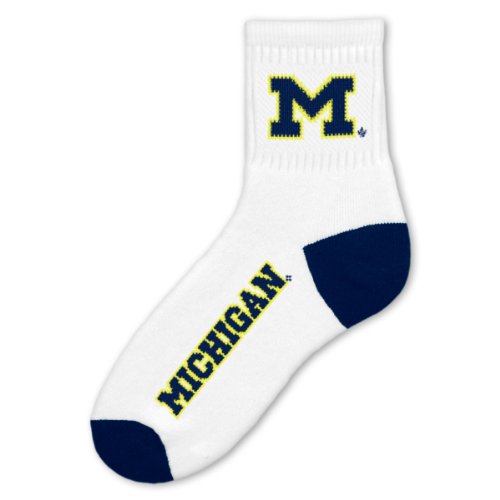 For Bare Feet NCAA Michigan Wolverines Men's Quarter Socks, Large, White